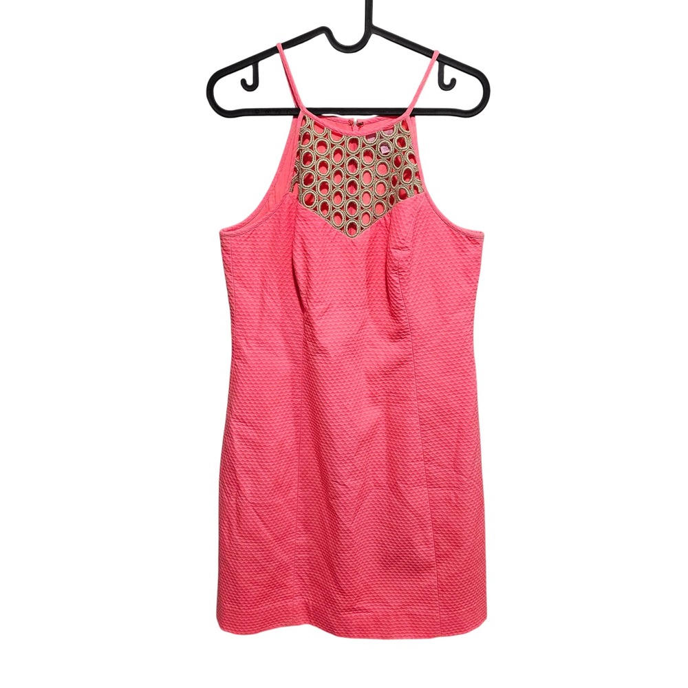 Lilly Pulitzer Larina Shift HALTER Dress 6 Pink Sun Ray GOLD METALLIC NWT